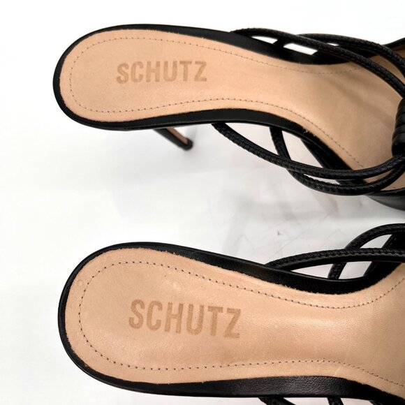 Schutz Lela Women’s Size 8B Black Leather Knotted Strap Slide Pointed Toe Heels - Picture 10 of 16
